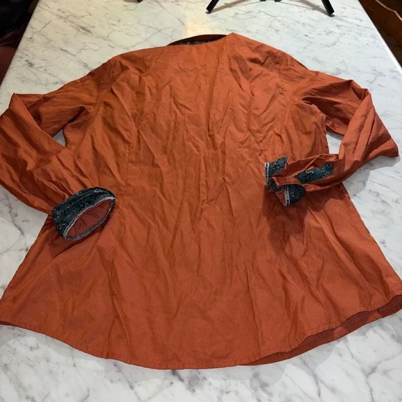 Cinch Womens XL Burnt Orange Rust Paisley Trim Button Down WesternShirt Long Slv - Picture 8 of 9